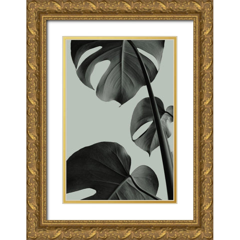 Monstera Teal 03 Gold Ornate Wood Framed Art Print with Double Matting by Artographie Studio