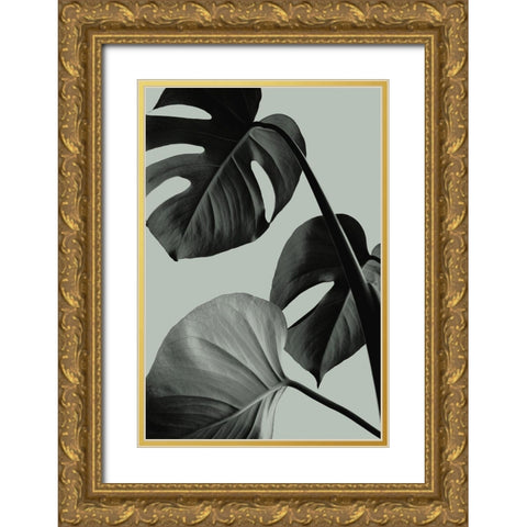 Monstera Teal 07 Gold Ornate Wood Framed Art Print with Double Matting by Artographie Studio