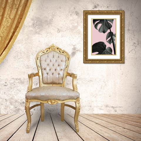 Monstera Pink No 03 Gold Ornate Wood Framed Art Print with Double Matting by Artographie Studio