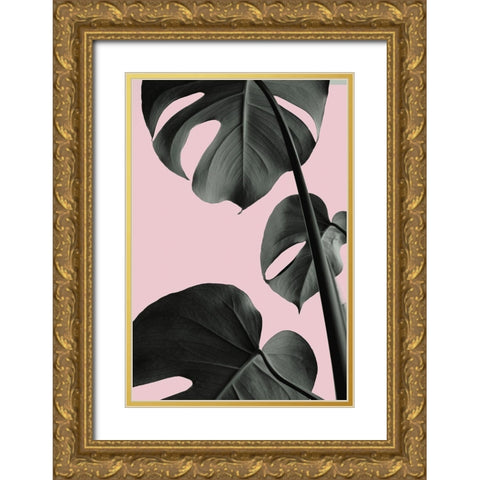 Monstera Pink No 03 Gold Ornate Wood Framed Art Print with Double Matting by Artographie Studio