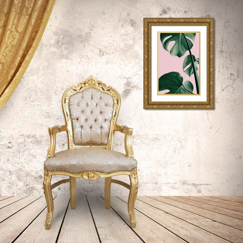 Monstera Pink No 06 Gold Ornate Wood Framed Art Print with Double Matting by Artographie Studio