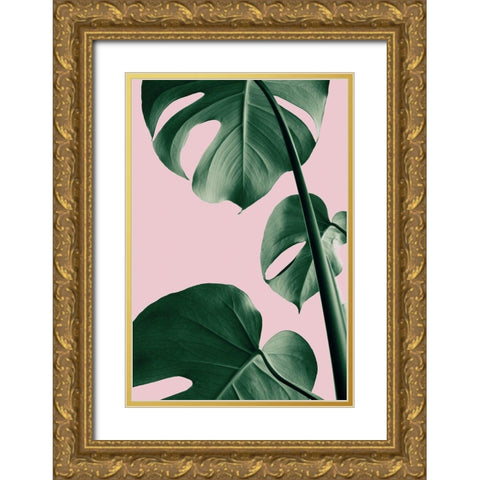 Monstera Pink No 06 Gold Ornate Wood Framed Art Print with Double Matting by Artographie Studio