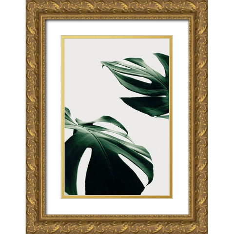 Monstera Natural 11 Gold Ornate Wood Framed Art Print with Double Matting by Artographie Studio
