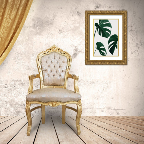 Monstera Nautral 39 Gold Ornate Wood Framed Art Print with Double Matting by Artographie Studio