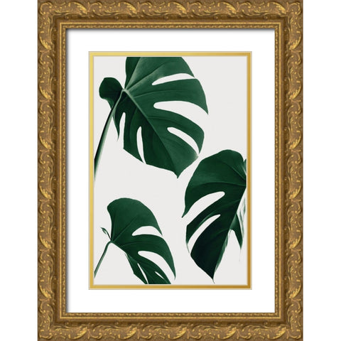 Monstera Nautral 39 Gold Ornate Wood Framed Art Print with Double Matting by Artographie Studio