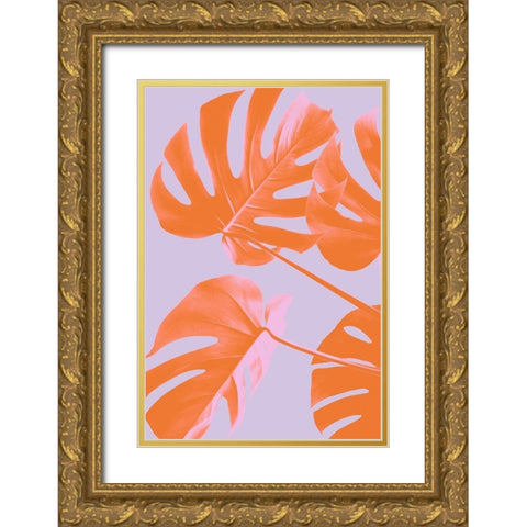 Monstera Purple 04 Gold Ornate Wood Framed Art Print with Double Matting by Artographie Studio