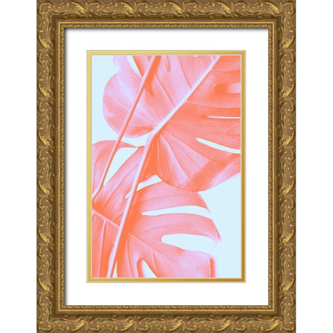 Monstera Orange 04 Gold Ornate Wood Framed Art Print with Double Matting by Artographie Studio
