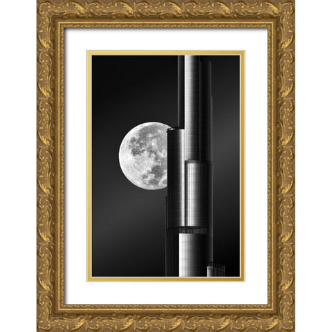 Super moon Burjkhalifa Gold Ornate Wood Framed Art Print with Double Matting by Anjum, zohaib