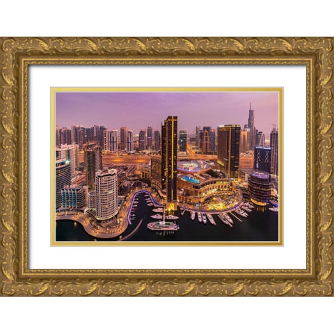 Dubai Marina Skyline Gold Ornate Wood Framed Art Print with Double Matting by Shamaa, Mohammed