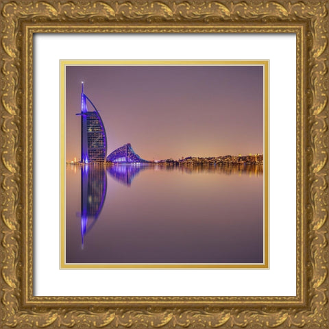 Burj Al Arab Reflections Gold Ornate Wood Framed Art Print with Double Matting by Shamaa, Mohammed