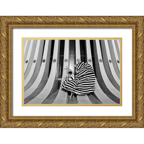 Striped Dancer Gold Ornate Wood Framed Art Print with Double Matting by Lev Ari, Shay