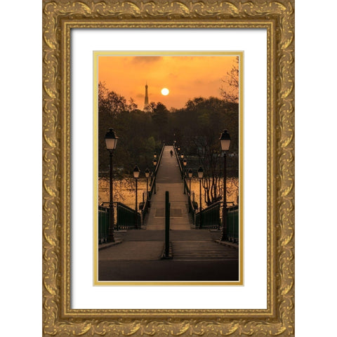 Paris at Night Gold Ornate Wood Framed Art Print with Double Matting by Pacifico