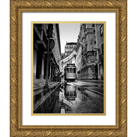 Rainy days in Lisbon Gold Ornate Wood Framed Art Print with Double Matting by Ezequiel59