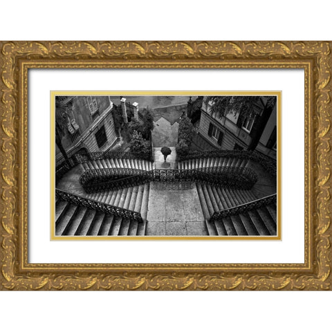 Scalinata Poli Gold Ornate Wood Framed Art Print with Double Matting by Montemagno, Domenico