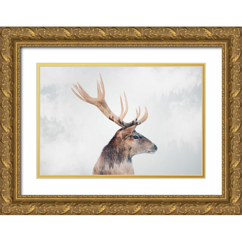 Stag Gold Ornate Wood Framed Art Print with Double Matting by Beata, Angyalosi