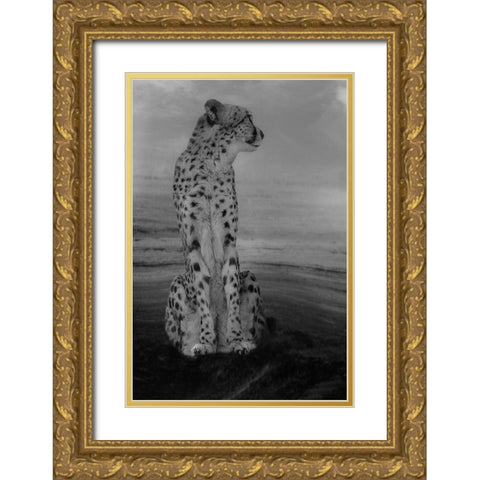 Cheetah on the Watch Gold Ornate Wood Framed Art Print with Double Matting by Wisniowska, Krystina
