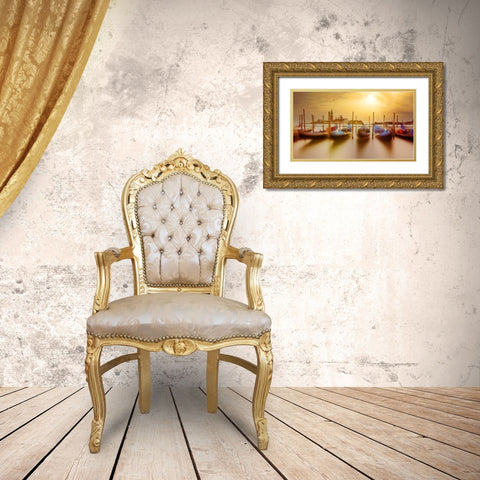 Valse of the Venetian Gondolas Gold Ornate Wood Framed Art Print with Double Matting by Andria, Miary