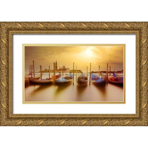 Valse of the Venetian Gondolas Gold Ornate Wood Framed Art Print with Double Matting by Andria, Miary