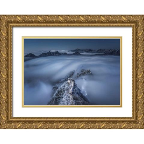 Flowing Clouds Pass over the Jian Kou Great Wall Gold Ornate Wood Framed Art Print with Double Matting by Cui, Yuan
