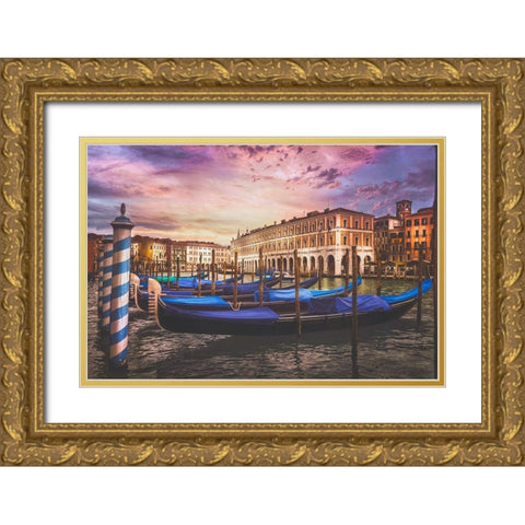 Gondolas of the Grand Canal Gold Ornate Wood Framed Art Print with Double Matting by Andria, Miary