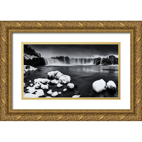 Godafoss Panorama Gold Ornate Wood Framed Art Print with Double Matting by Ding, Sunny