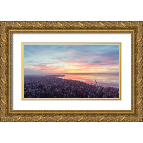 The Herons Morning View Gold Ornate Wood Framed Art Print with Double Matting by Londal, Leif