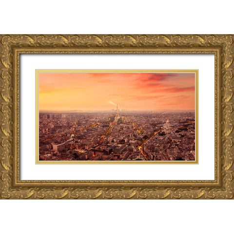 Paris The City of Lights Grandeur Gold Ornate Wood Framed Art Print with Double Matting by Andria, Miary