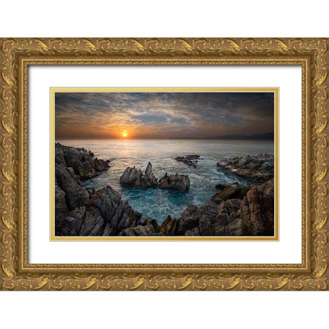 De Kelders Sunrise Gold Ornate Wood Framed Art Print with Double Matting by FrancoisVenter