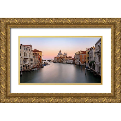 Canal Grande Sunset Gold Ornate Wood Framed Art Print with Double Matting by Marnix