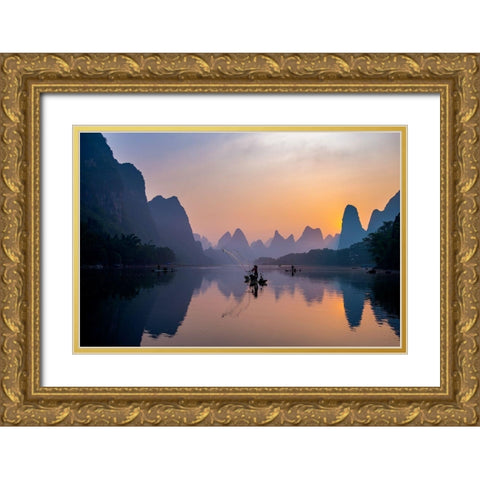 Busy Fisherman Gold Ornate Wood Framed Art Print with Double Matting by Suharini, Mieke