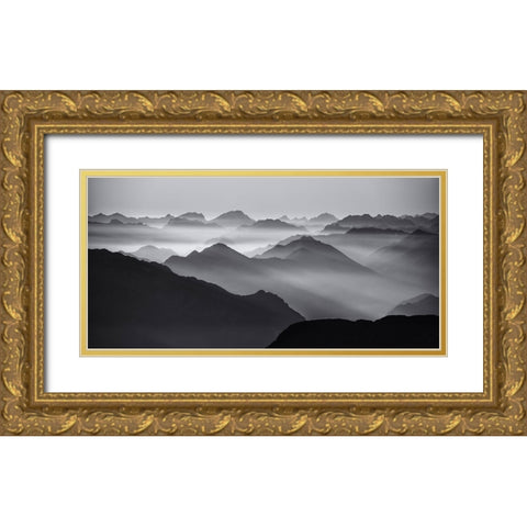 Mountain layers Gold Ornate Wood Framed Art Print with Double Matting by Krivec, Ales