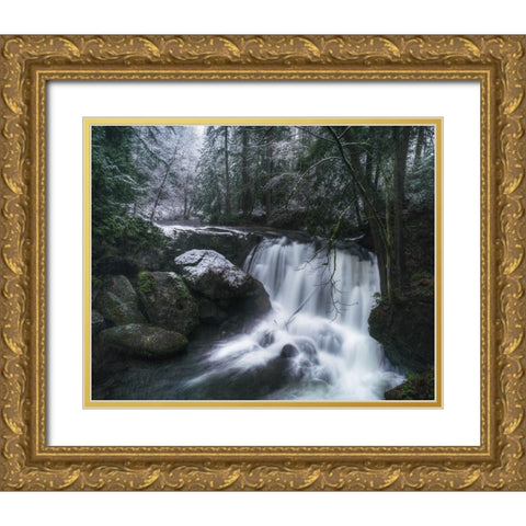 First Snow at the Falls Gold Ornate Wood Framed Art Print with Double Matting by K. Papp, James