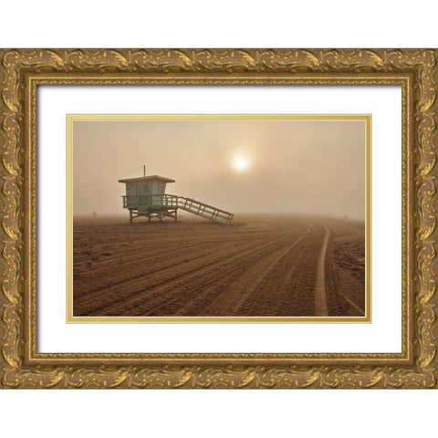 Fog on the beach - Santa Monica Gold Ornate Wood Framed Art Print with Double Matting by Froyda, Martin
