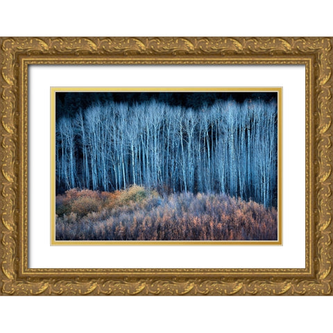 End of Autumn Gold Ornate Wood Framed Art Print with Double Matting by Xu, Mei