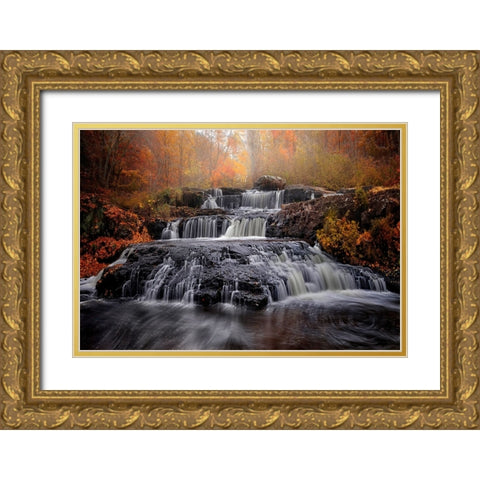 Fall of Fall Gold Ornate Wood Framed Art Print with Double Matting by Wei, Shi aamp