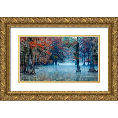 Caddo Lake Gold Ornate Wood Framed Art Print with Double Matting by Bian, James