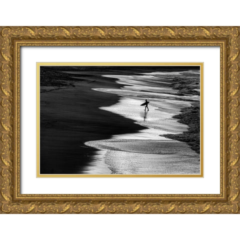 Lonely surfer 2 Gold Ornate Wood Framed Art Print with Double Matting by Domont, Jois