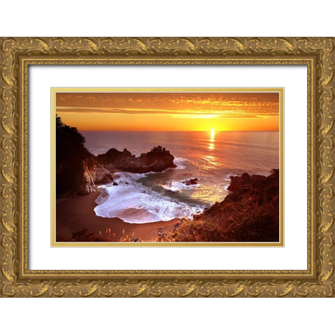 McWAY FALLS AT SUNSET Gold Ornate Wood Framed Art Print with Double Matting by Suradji, Surjanto