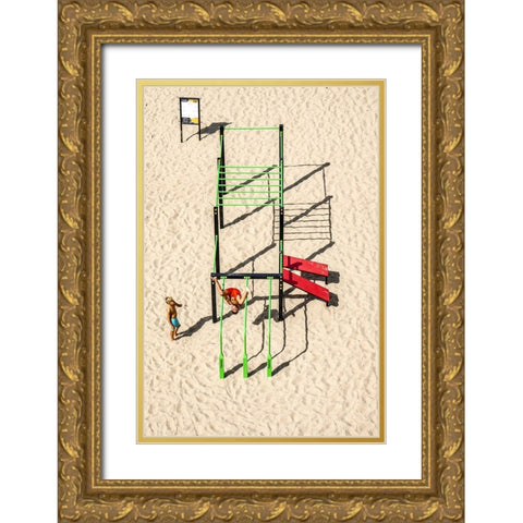 Games on the beach Gold Ornate Wood Framed Art Print with Double Matting by Ignacy, Cembrzynski