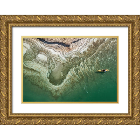 Kayaker Dead Sea Gold Ornate Wood Framed Art Print with Double Matting by Meirovich, Ido
