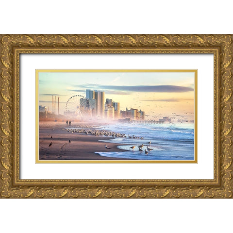 Autumn Morning at the Beach Gold Ornate Wood Framed Art Print with Double Matting by Yang, Jianping