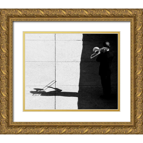 Trombone player Gold Ornate Wood Framed Art Print with Double Matting by Wang, Jian