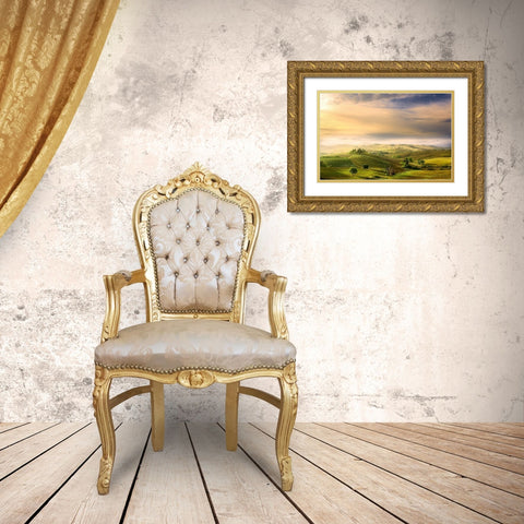 Podere Belvederes Sunrise Gold Ornate Wood Framed Art Print with Double Matting by Bratkovic, Arnaud
