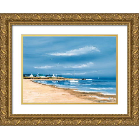 Hameau au bord de la baie Gold Ornate Wood Framed Art Print with Double Matting by Flanet, Frederic
