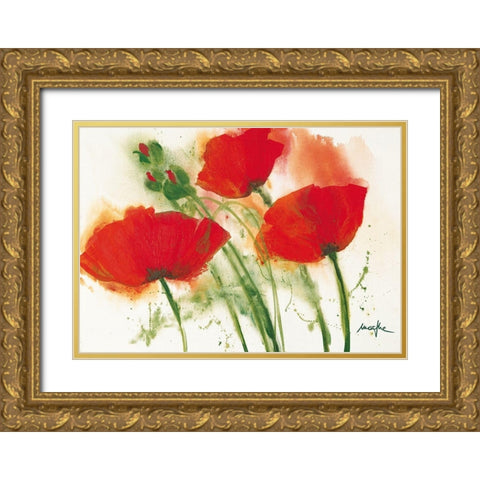 Coquelicots au vent I Gold Ornate Wood Framed Art Print with Double Matting by Marthe