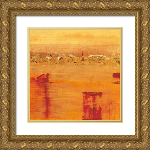 Orange Landscape Gold Ornate Wood Framed Art Print with Double Matting by Richter-Armgart, Rose