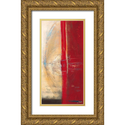 Lignes rouges II Gold Ornate Wood Framed Art Print with Double Matting by Becam, Carole