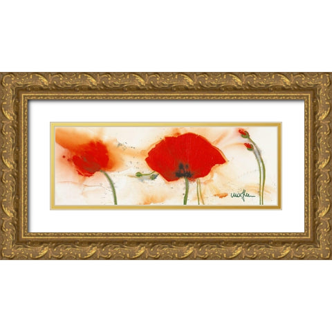 Coquelicots au vent III Gold Ornate Wood Framed Art Print with Double Matting by Marthe
