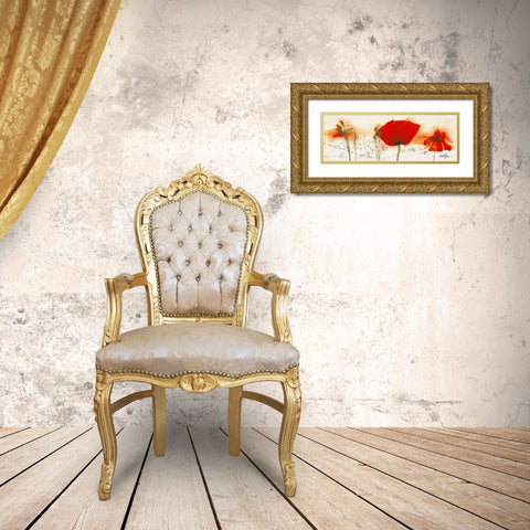 Coquelicots au vent IV Gold Ornate Wood Framed Art Print with Double Matting by Marthe