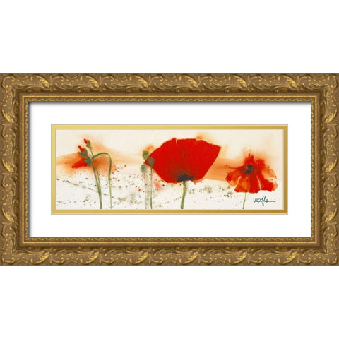 Coquelicots au vent IV Gold Ornate Wood Framed Art Print with Double Matting by Marthe